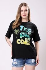 Women's Cotton Blend Oversized Fit Oversized Tshirt | Oversized Tshirt - Pack of 2 (Black & Cream)) - Image 5