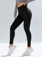 Regular High Waist Stretchable Gym Tights Leggings with Crossover Belt for Women & Girls | Gym Wear/Active Wear Tights Yoga Pants (Black) - Image 3