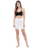 Women's High Coverage Super Combed Cotton Elastane Stretch Mid Waist Shorties with Concealed Waistband (White) - Image 4