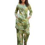 Women's Cotton Blend Green Printed V-Neck Co-ord Set | Daily & Casual Wear