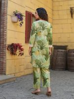 Women's Cotton Blend Green Printed V-Neck Co-ord Set | Daily & Casual Wear - Image 2