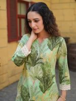 Women's Cotton Blend Green Printed V-Neck Co-ord Set | Daily & Casual Wear - Image 4