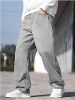 Men's Loose Mid Rise Jeans || Wide Leg Jeans || Jeans || Baggy Jeans (Grey) - Image 5