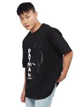 Half Sleeve Oversized Tshirt for Men, Round Neck Cottonblend Drop Shoulder Printed T-Shirt (Black) - Image 4