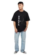 Half Sleeve Oversized Tshirt for Men, Round Neck Cottonblend Drop Shoulder Printed T-Shirt (Black) - Image 3