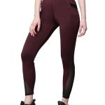 Gym wear Mesh Leggings Workout Pants with Side Pockets/Stretchable Tights/Highwaist Sports Fitness Yoga Track Pants for Women & Girls (Maroon)