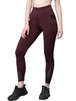 Gym wear Mesh Leggings Workout Pants with Side Pockets/Stretchable Tights/Highwaist Sports Fitness Yoga Track Pants for Women & Girls (Maroon)