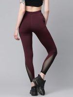 Gym wear Mesh Leggings Workout Pants with Side Pockets/Stretchable Tights/Highwaist Sports Fitness Yoga Track Pants for Women & Girls (Maroon) - Image 2