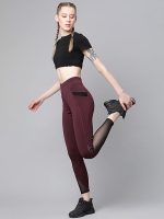 Gym wear Mesh Leggings Workout Pants with Side Pockets/Stretchable Tights/Highwaist Sports Fitness Yoga Track Pants for Women & Girls (Maroon) - Image 5