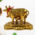 Metal Golden Kamdhenu Cow with Calf (1 Pc) - Image 2