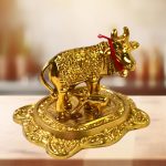 Metal Golden Kamdhenu Cow with Calf (1 Pc) - Image 4