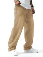 Men's Loose Mid Rise Jeans || Wide Leg Jeans || Jeans || Baggy Jeans (Khaki) - Image 5