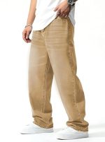 Men's Loose Mid Rise Jeans || Wide Leg Jeans || Jeans || Baggy Jeans (Khaki) - Image 4