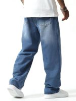 Men's Loose Mid Rise Jeans || Wide Leg Jeans || Jeans || Baggy Jeans (Light Blue) - Image 2