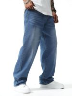 Men's Loose Mid Rise Jeans || Wide Leg Jeans || Jeans || Baggy Jeans (Light Blue) - Image 5