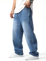 Men's Loose Mid Rise Jeans || Wide Leg Jeans || Jeans || Baggy Jeans (Light Blue) - Image 4
