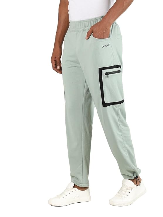 LowerPastelGreen1 CHKOKKO Men's Regular Fit Mid Rise Designer Track Pant Lower with Pocket (Pastel Green) - Image 1