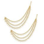 Brass copper Gold kanchain 3 layer long bridal wedding ear kan chain Champaswaralu earchains Ear Chains for Hair Jhumka Jhumki kanoti moti pearl Traditional Earrings for women girls Golden