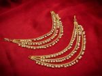 Brass copper Gold kanchain 3 layer long bridal wedding ear kan chain Champaswaralu earchains Ear Chains for Hair Jhumka Jhumki kanoti moti pearl Traditional Earrings for women girls Golden - Image 5