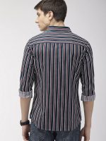 Men's Cotton Slim Fit Multi Striped Full Sleeves Cutaway Collar Casual Shirt (Navy Blue) - Image 2