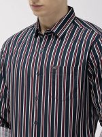 Men's Cotton Slim Fit Multi Striped Full Sleeves Cutaway Collar Casual Shirt (Navy Blue) - Image 4