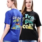 Women's Cotton Blend Oversized Fit Oversized Tshirt | Oversized Tshirt - Pack of 2 (Black & Blue)