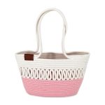 Attractive Hand Bag | large Tote Bag | Summer Bag | Bucket Bag | Basket Bag | Bamboo Tote | Beach Bags for Women | Boho Bag | Handbag | Jute Bag | Handmade Bag (Pink & White)