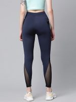 Gym wear Mesh Leggings Workout Pants with Side Pockets/Stretchable Tights/Highwaist Sports Fitness Yoga Track Pants for Women & Girls (Navy Blue) - Image 2