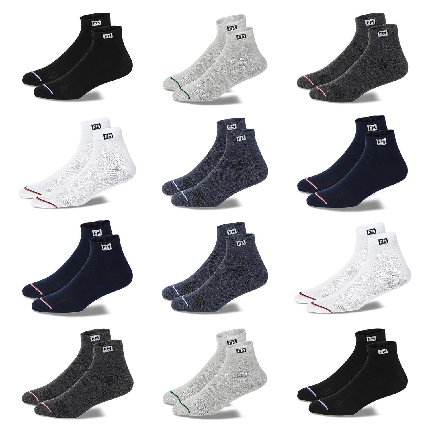 Polyester Men1 12 Pairs Sports Ankle Cotton Socks | Free Size| Breathable| Daily Use| Multicolor| 12 Pairs - Image 1