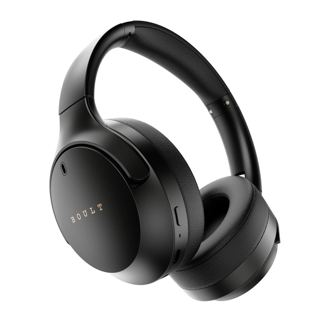 QOverBlack1 Q Over Ear Bluetooth Headphones with 70H Playtime, 40mm Bass Drivers, Zen™ ENC Mic, Type-C Fast Charging, 4 EQ Modes, BTv 5.4, AUX Option, Easy Control, IPX5 headphones wireless with mic (Black) - Image 1