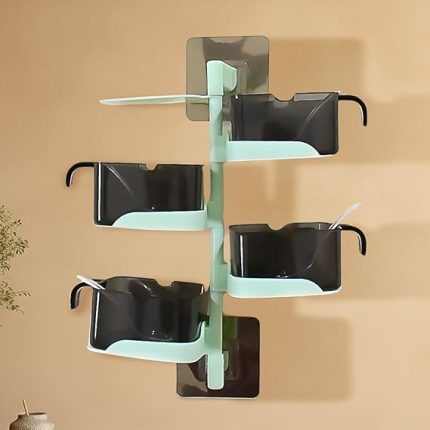 Rotating Spice Jars Vertical Rotatable Seasoning Box 5 Section/Tier With 5 Spoon (1 Set)