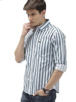 Men's Cotton Slim Fit Multi Striped Full Sleeves Cutaway Collar Casual Shirt