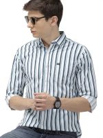 Men's Cotton Slim Fit Multi Striped Full Sleeves Cutaway Collar Casual Shirt - Image 5
