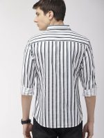 Men's Cotton Slim Fit Multi Striped Full Sleeves Cutaway Collar Casual Shirt (Snow White) - Image 2