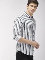 Men's Cotton Slim Fit Multi Striped Full Sleeves Cutaway Collar Casual Shirt (Snow White) - Image 5