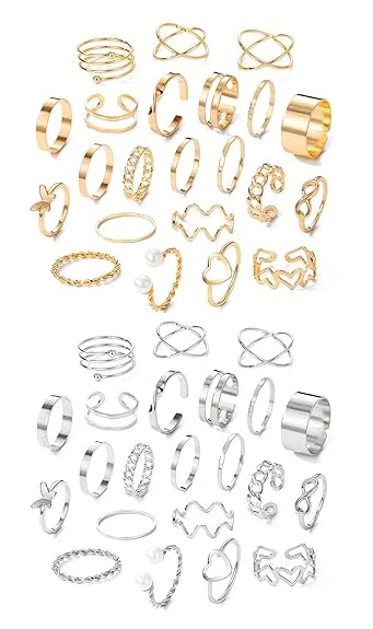 Trending Fashion Jewellery Celebrity Inspired Combo of Latest Stylish Stackable Kunckle Rings Set for Women and Girls (Silver & Gold)