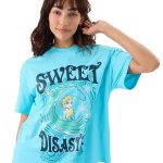 Sweet Disaster Womens Oversized Fit Graphic Printed Half Sleeve Cotton Blue Women Oversized T-Shirts
