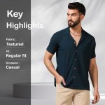 Men's Regular Fit Casual Shirt (Teal) - Image 3