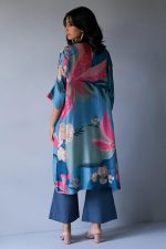 Women's Floral Printed Knee Length V Neck Rayon Kurta And Pant Set For Office Wear, Regular Wear And Casual Wear, Co-ords Set For Women, Printed Kurta Set (Blue) - Image 6