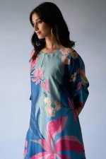 Women's Floral Printed Knee Length V Neck Rayon Kurta And Pant Set For Office Wear, Regular Wear And Casual Wear, Co-ords Set For Women, Printed Kurta Set (Blue) - Image 5