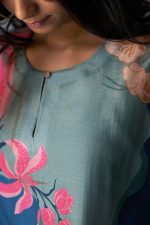 Women's Floral Printed Knee Length V Neck Rayon Kurta And Pant Set For Office Wear, Regular Wear And Casual Wear, Co-ords Set For Women, Printed Kurta Set (Blue) - Image 3