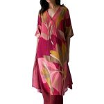 Women's Floral Printed Knee Length V Neck Rayon Kurta And Pant Set For Office Wear, Regular Wear And Casual Wear, Co-ords Set For Women, Printed Kurta Set