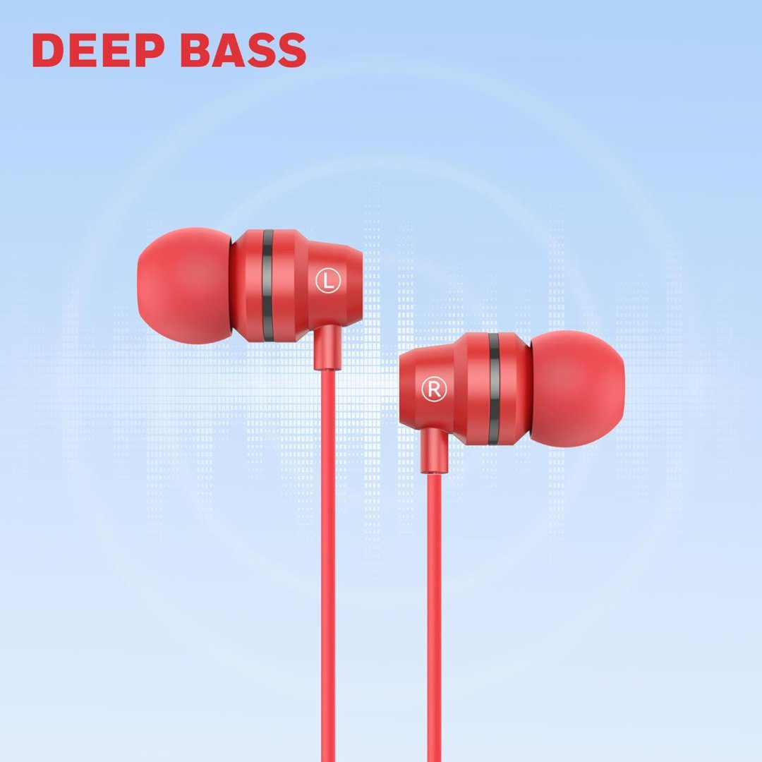 V50Red3 Moxie V50 Wired Earphones with Built in Mic, 10mm*2 Drivers, Passive Noise Cancellation, Deep Bass & Clear Sound, Ultra HD Mic Quality, 3.5mm AUX, Voice Assistant Enabled, 1.2 Mtr (Red) - Image 6