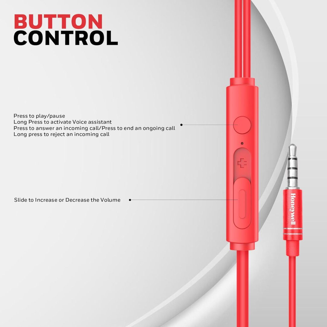 V50Red4 Moxie V50 Wired Earphones with Built in Mic, 10mm*2 Drivers, Passive Noise Cancellation, Deep Bass & Clear Sound, Ultra HD Mic Quality, 3.5mm AUX, Voice Assistant Enabled, 1.2 Mtr (Red) - Image 5