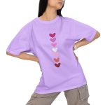 Women's 100% Pure Cotton Casual Printed Round Neck, Oversized Drop Shoulder Boho Style T-Shirt (Lavender)