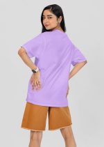 Women's 100% Pure Cotton Casual Printed Round Neck, Oversized Drop Shoulder Boho Style T-Shirt (Lavender) - Image 3