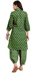 Women's Cotton Blend Printed Kurta Set (Green) - Image 2