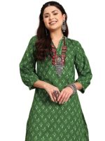 Women's Cotton Blend Printed Kurta Set (Green) - Image 5